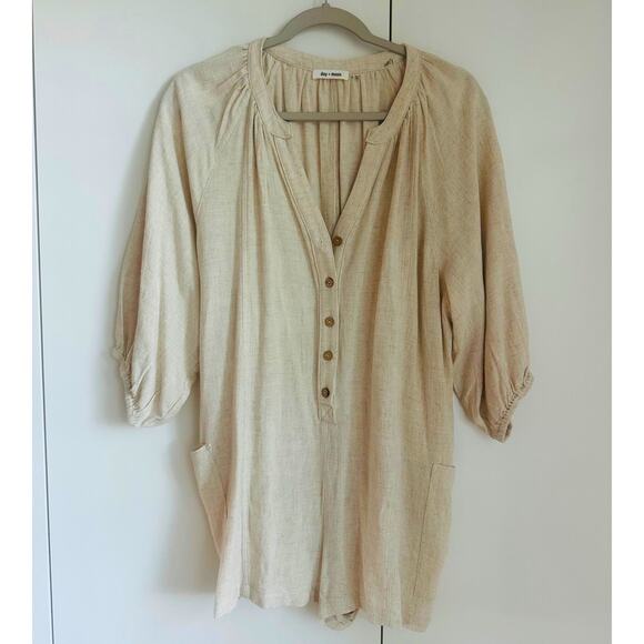 day + moon Linen Womens Short Romper Size Small Comy Casual Neutral Boho Hippie - Picture 2 of 10